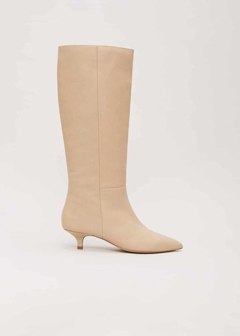 Phase Eight Knee High Kitten Boots Cream USA | 3045861-KB